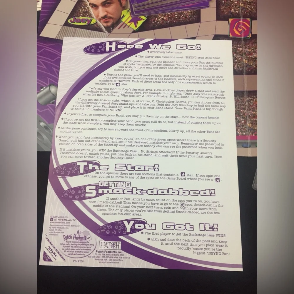 NSYNC Backstage Pass Board Game by Patch Boy Band Trivia 